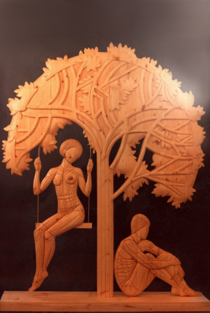 90 1981 uomo, donna e albero sculture lignee