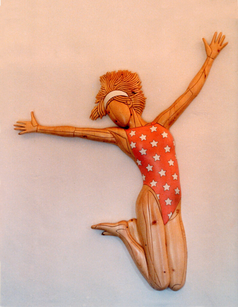 1989 ginnasta costume con stelle, scultura lignea policroma