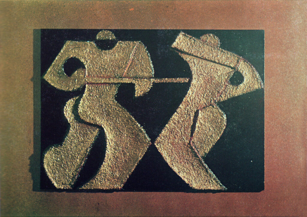 1971 guerrieri, bassorilievo smalto su legno