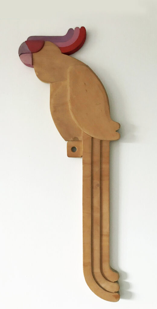 1975 pappagallo, legno e acrilico