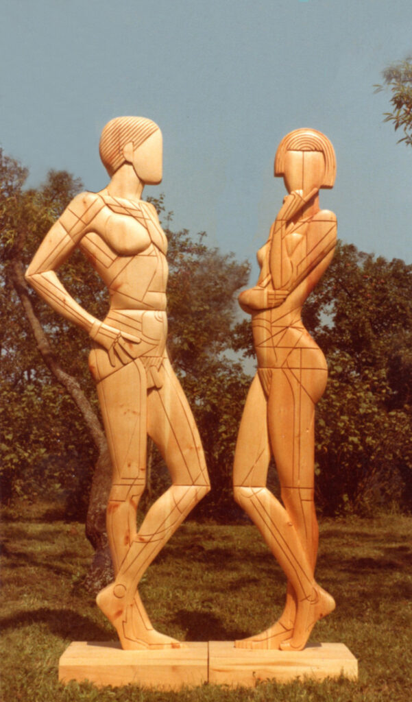1980 uomo e donna, sculture lignee